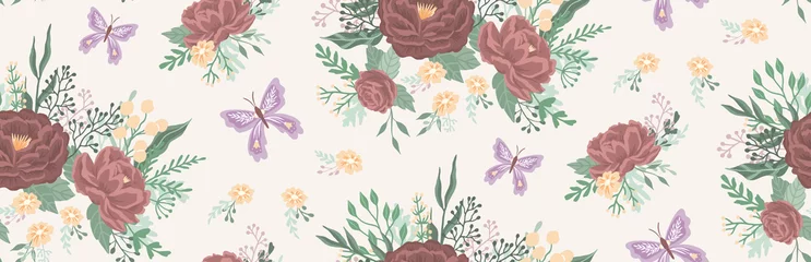Outdoor kussens Beautiful floral pattern with a flowers and butterfly. Floral seamless background for fashion prints. Elegant vector texture. Can be used for t-shirt print, fashion print design, fabric, and wrapping. © Alexandra
