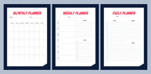 Set of planners. Monthly, weekly, daily planner.