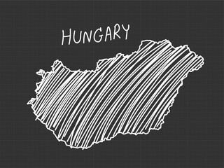 Hungary map freehand sketch on black background.