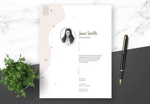 Teacher Resume and Cover Letter Layout with Beige Elements