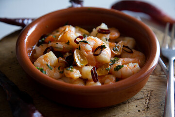 Gambas al ajillo, traditional spanish tapa