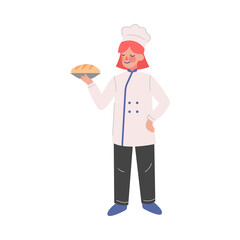Woman Professional Chef Character, Female Baker Wearing Traditional Uniform Working in Restaurant or Cafe, Vector Illustration on White Background