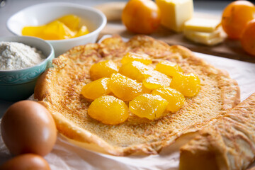 French crepes with fresh plum