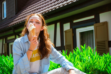 Summer Girl Eating an melting Ice