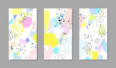 Cute wallpaper for smartphone. Contemporary naive pattern. Brush, marker, pencil stroke. Children, kids sketch hand drawing. Vector illustration. Black, green, pink, blue, yellow, white, purple colors