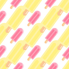 Isolated fruit ice seamless pattern in yellow and pink colors on white background. Tasty food backdrop.