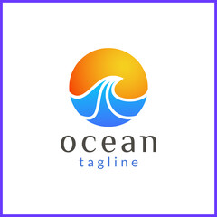 sun and sea waves in abstract form in a circle