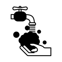 hands washing under water tap lineal style icon vector design