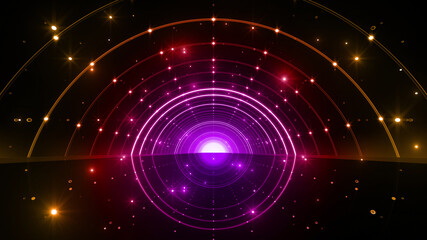 Tunnel Neon Light Disco Tube abstract 3D illustration background.