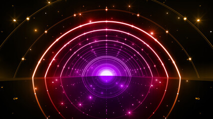 Tunnel Neon Light Disco Tube abstract 3D illustration background.