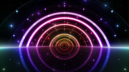 Tunnel Neon Light Disco Tube abstract 3D illustration background.