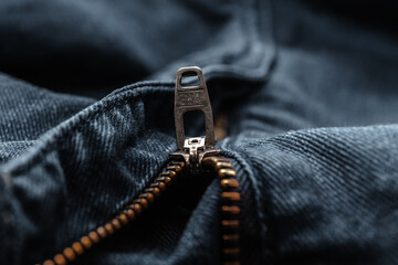 Close up of blue jeans zipper