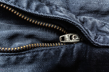 Close up of blue jeans zipper