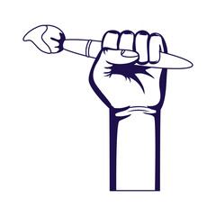 hand with paint brush tool isolated icon