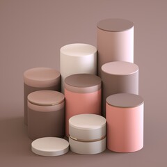Abstract composition of powder jars of different sizes 3D image