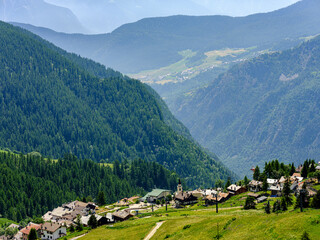 Fototapeta na wymiar Chamois, a mountain village in the Aosta Valley, which can be reached by cable car.