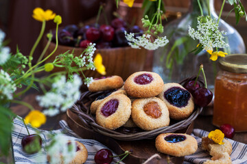 Thumbprint almond cookies with jam