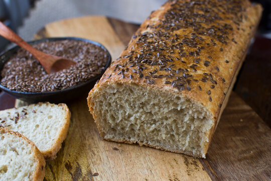 Homemade Bread Sprinkled With Linseed.