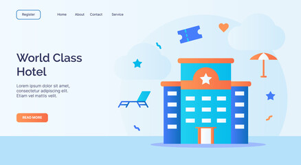 World class Hotel icon campaign for web website home homepage landing template banner with cartoon flat style