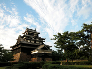 The Keep Tower (Tenshu) of Matsue Castle (松江城天守) under sunset in Matsue City, Shimane Prefecture, JAPAN
