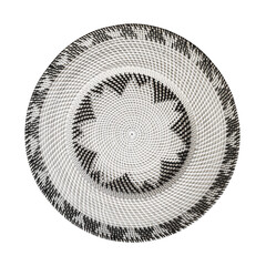wall hanging decoration or rattan dish, decor isolated on white background. Details of modern boho bohemian, scandinavian and minimal style eco design interior - 364534501