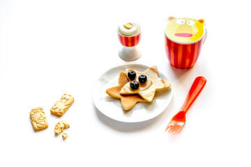 concept kid breakfast with pancake on white background