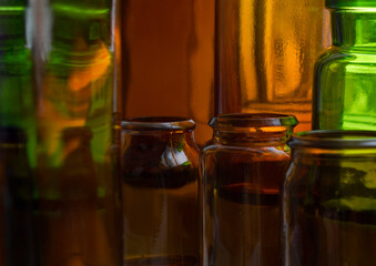 glass bottle and glass