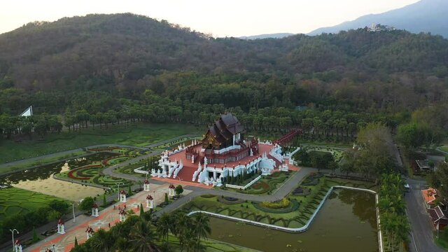 Aerial view of the Royal pavilion in Park Rajapruek at Chiang Mai, Thailand 