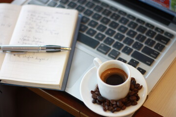 Espresso, Notes, and Laptop