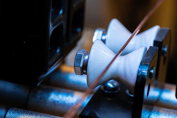 Production of cable wire at cable factory close up