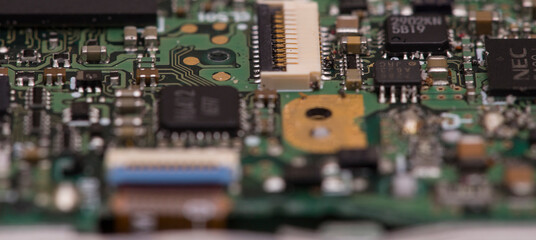 close of an electronic circuit board with micro components, processor