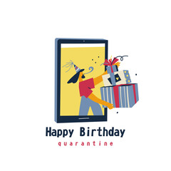 Happy birthday quarantine. Self isolation. Gift boxes. Color vector illustration on white background.