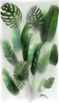 Green Plants behind the Glass with backlight, Layout for print, size 1450 x 2500(height) millimeters. Look like there are real plants.
