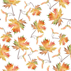 Seamless Watercolor Pattern, 12x12 inches, jpg, Autumn Leaves Pattern