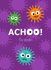 Flu season reminder. Illustration of the bacterias and viruses