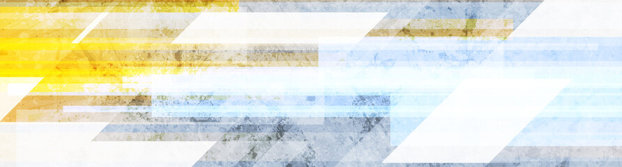 Fototapeta na wymiar Yellow and blue grunge geometric abstract wide background. Hi-tech retro web banner design