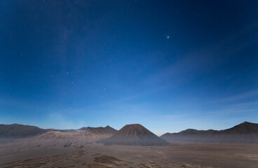 Fototapeta na wymiar Star light on night sky over Bromo volcano in Indonesia