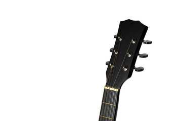Headstock acoustic six string guitar isolated on white background