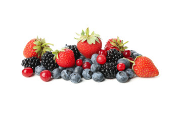 Mix of fresh berries isolated on white background