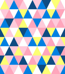 Chaotic seamless pattern of multicolored reticulate triangles. Stock illustration for web and print, wallpaper, background, scrapbooking, wrapping paper, textile.