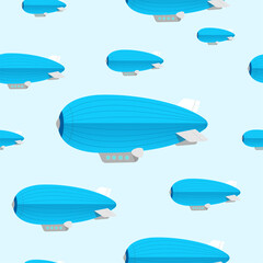 Cartoon Blue Dirigible Seamless Pattern Background. Vector