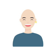 diversity people concept, cartoon young bald man smiling, flat style