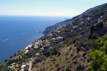 Fototapeta na wymiar View of Praiano from Furore