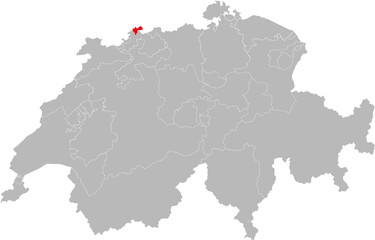 Basel-Stadt canton isolated on Switzerland map. Gray background. Backgrounds and Wallpapers.