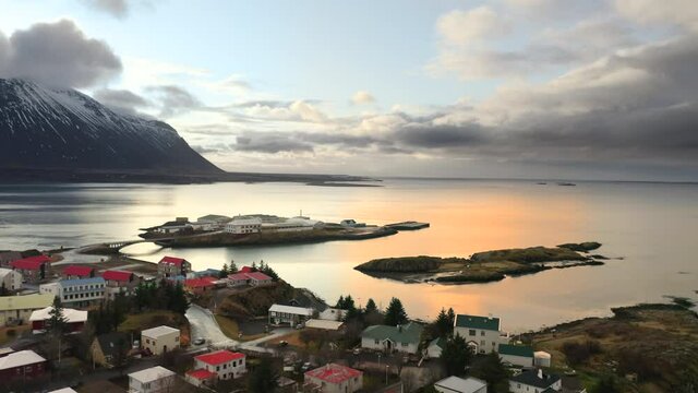 Aerial drone flight over Reykjavik, Iceland 4k