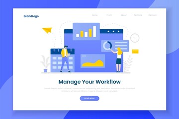 Obraz na płótnie Canvas Flat design manage your workflow landing page concept. Illustration for websites, landing pages, mobile applications, posters and banners.