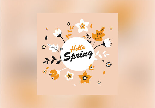 Spring Concept with Flowers and Leaves Decorated on Peach Background