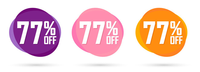 Set Sale 77% off tags, bubble banners design template, app icons, vector illustration