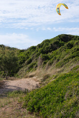 Kite Flying over Dunes in Torre Canne, Puglia, Italy
