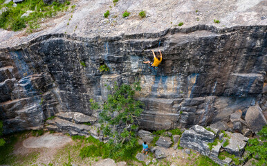 Aerial view of a Rock Climber at Cheddar Gorge